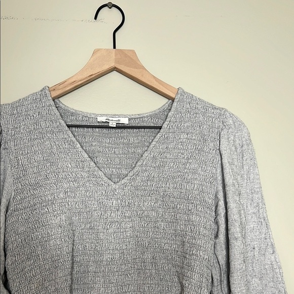 Madewell Wool Blend Gray V-Neck Smocked Top Small - Picture 4 of 8